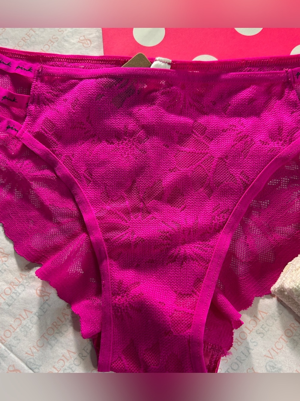 PINK Victoria's Secret Pink Lace Panty with cozy Cream Crew Socks - Picture 3 of 5